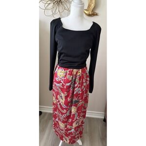 Vintage Richard‎ Warren Red Paisley Dress Black Long Sleeve Altered Sz 10